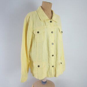 J Jill Womens XL Yellow LS 100% Linen Utility Cargo Button Front Jacket